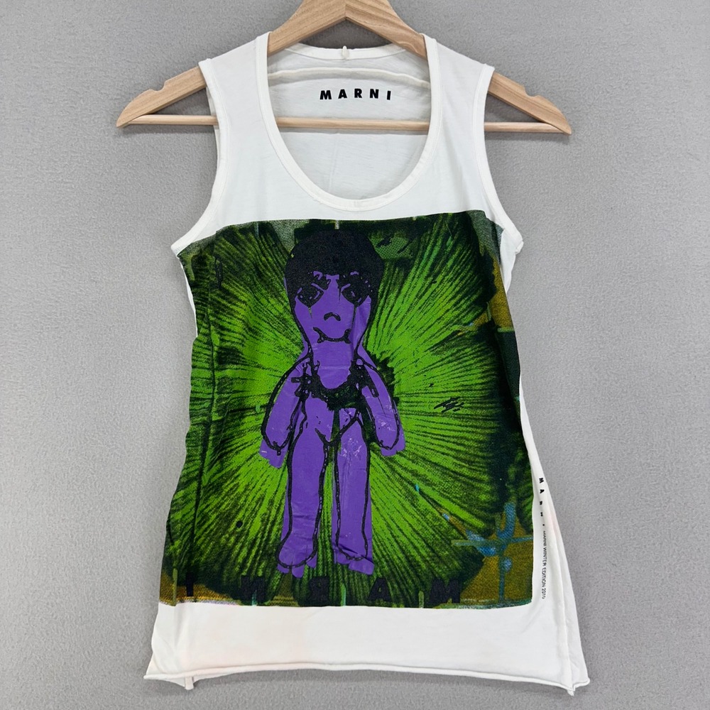Marni Tank Top Winter Edition 2010 Womens M White Purple Green Creepy Graphic T
